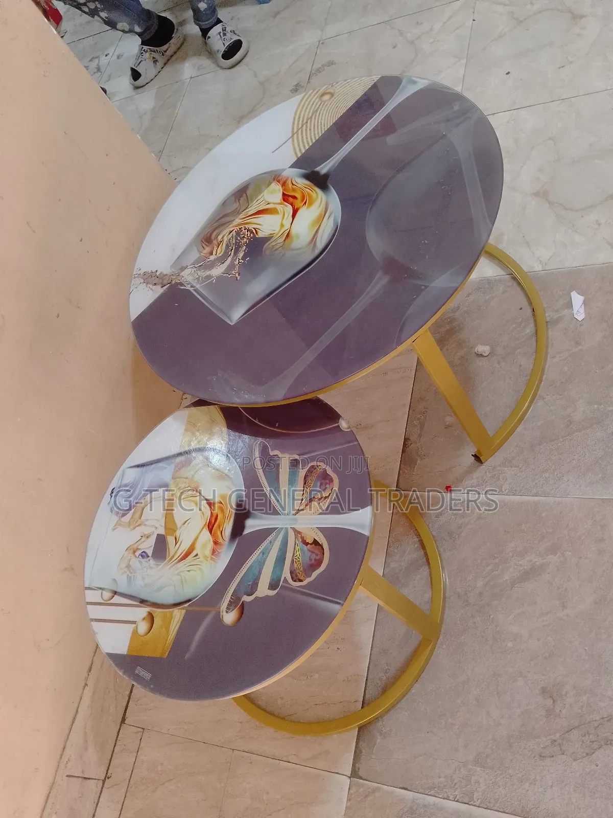 Marble Table!Round Nesting Twin Table With Marble Effect