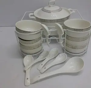 15pcs Soup Ceremic Set White 1pc 3L Tureen Bowl