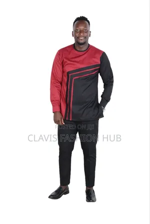 Men African Suit Maroon Shirt and Black Trouser
