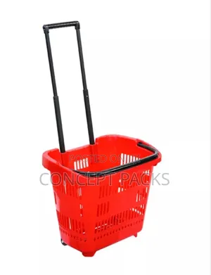 5pcs Supermarket Plastic Shopping Basket Trolley With Wheels