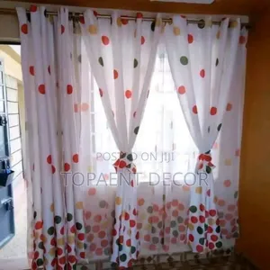 Flowered White Kitchen Curtains and Sheer
