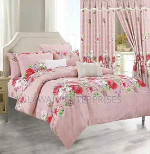 7 Pc Pink Cotton Duvet Set With Curtains