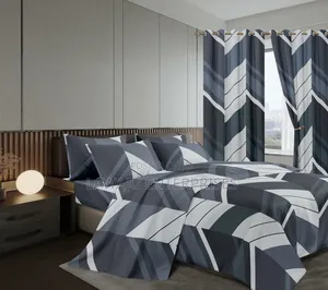 Grey 7 Pc Cotton Duvet Set With Curtains