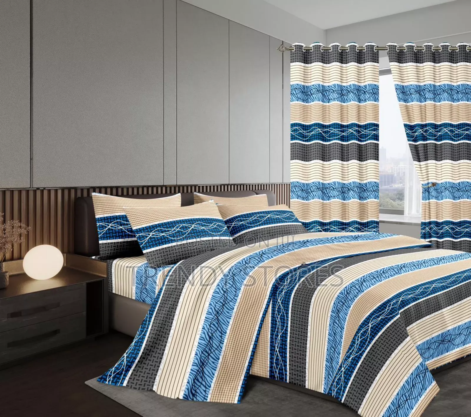 Stripped 7pc Duvet Cotton Set With Curtains