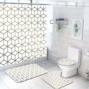 White Gold 4 In 1 Shower Curtain Set