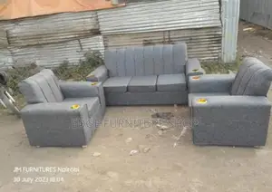 Grey Five Seater Sofa Set With Gold Cup Holders