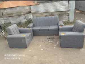 Grey Five Seater Sofa Set With Gold Cup Holders