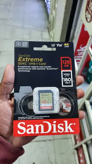 Sandisk 128gb Extreme SDXC Uhs-1 Card, 180mb/S Speed. V30