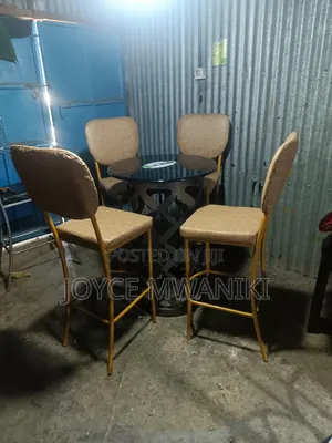 High Bar Set of 4 Chairs and a Table, Baige and Gold 