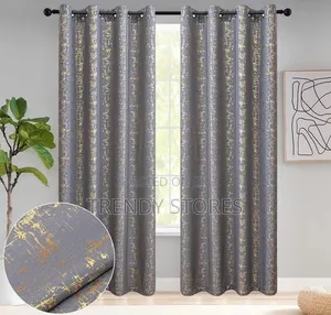 3 PC Grey With Golden Patches Curtain