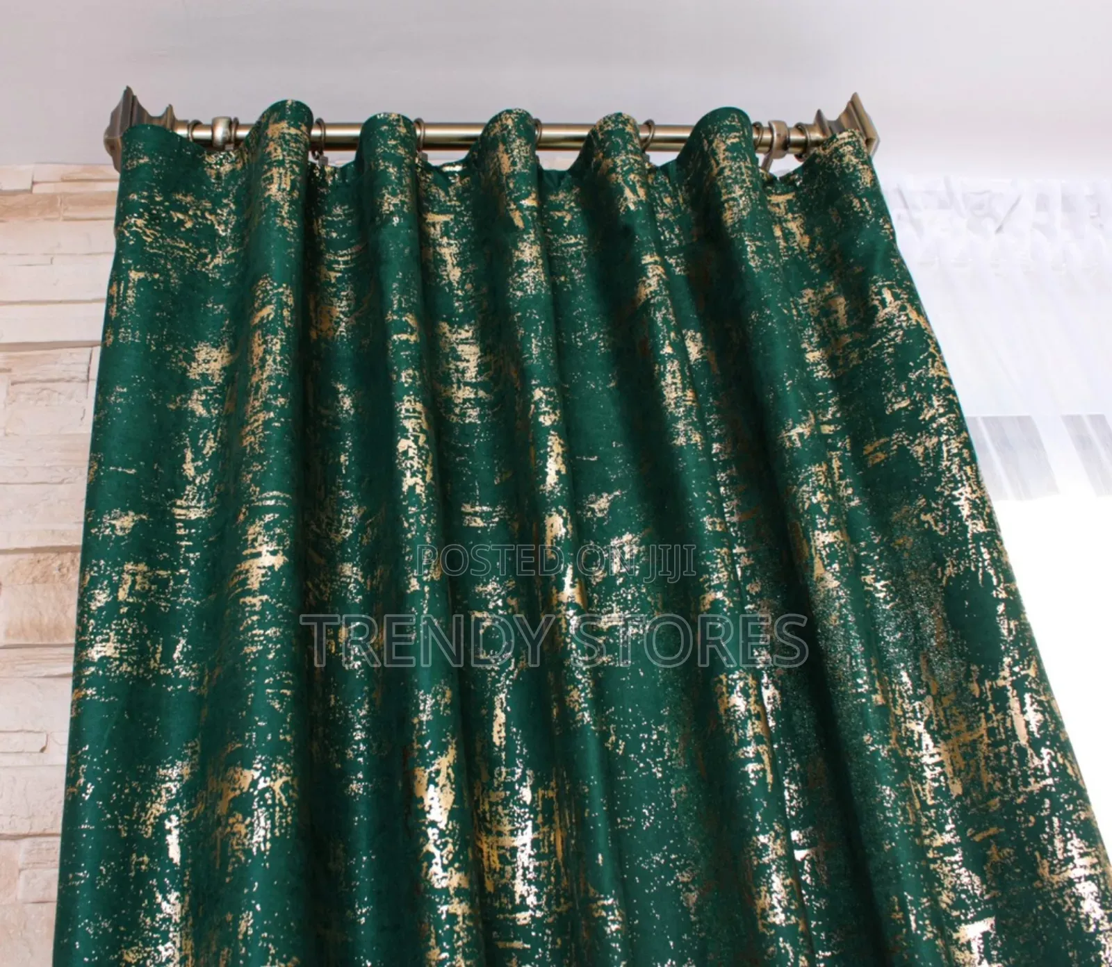 3 PC Green With Golden Patches Curtain