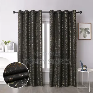3 Pc Black With Golden Patches Curtain