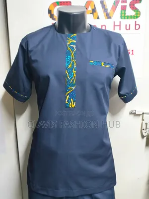 Navy Blue Short Sleeve Men Shirts