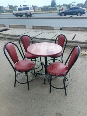 Restaurant Set, 4 Chairs and a Table, Maroon.
