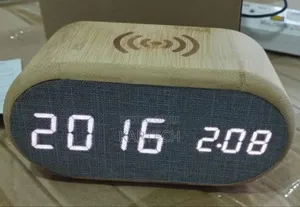 Wooden Digital Alarm Clock With Wireless Charging Display