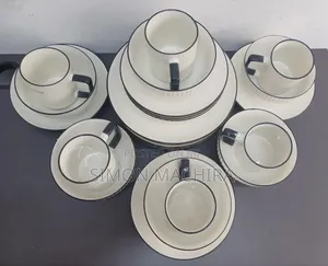 Black Rimmed White Dinner Set. Concise 24 Pieces Dinner Set