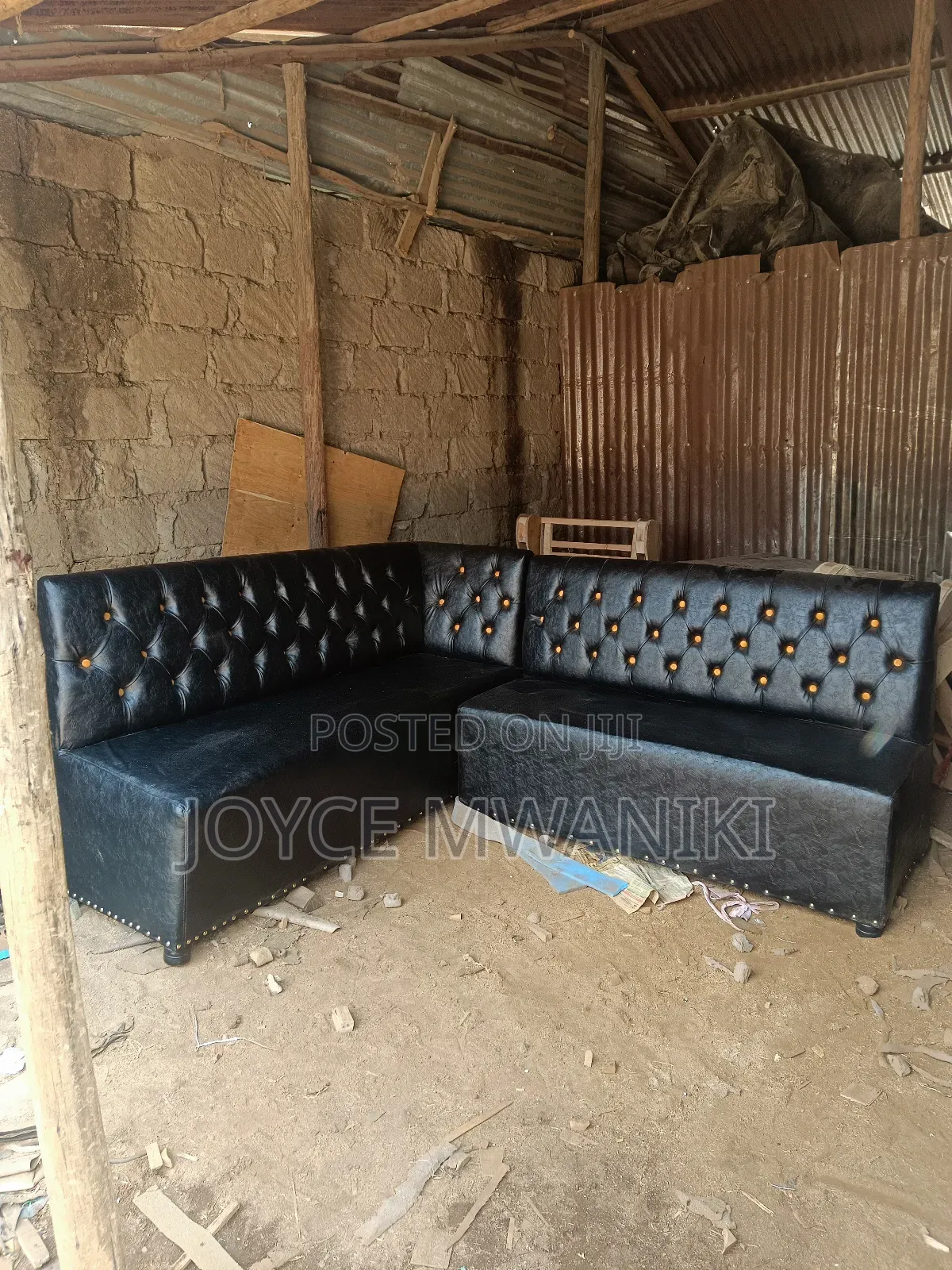 L Shape Restaurant Couch, Black 