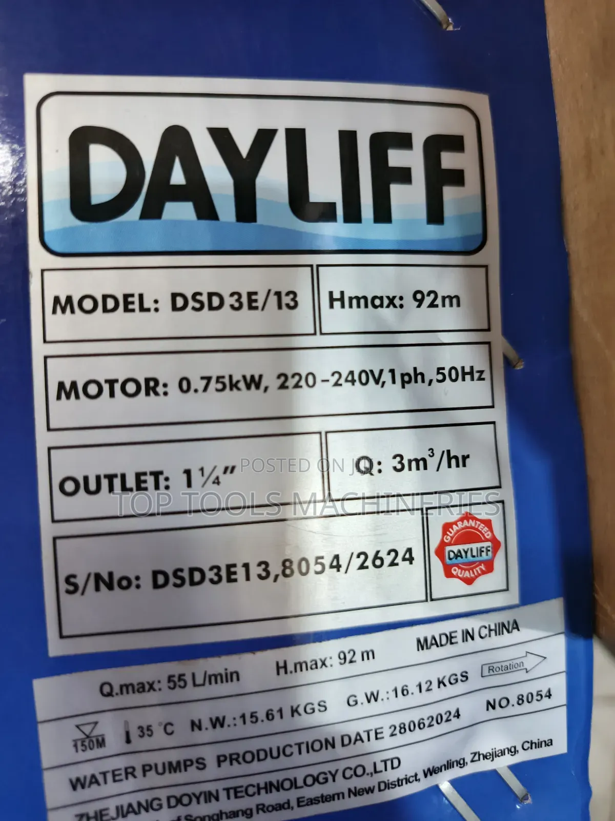 Dayliff 1hp Submersible Pump