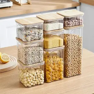 8pcs Airtight Acrylic Food/Pantry Containers W/ Bamboo Lid