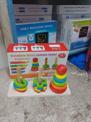 Rainbow Three Column Stacking Sorting Tower Wooden Toy