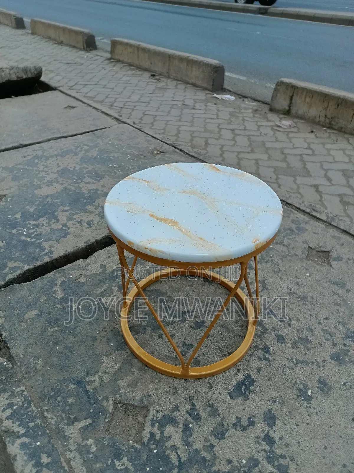 Marble Table, Round With Powder Coated Gold 