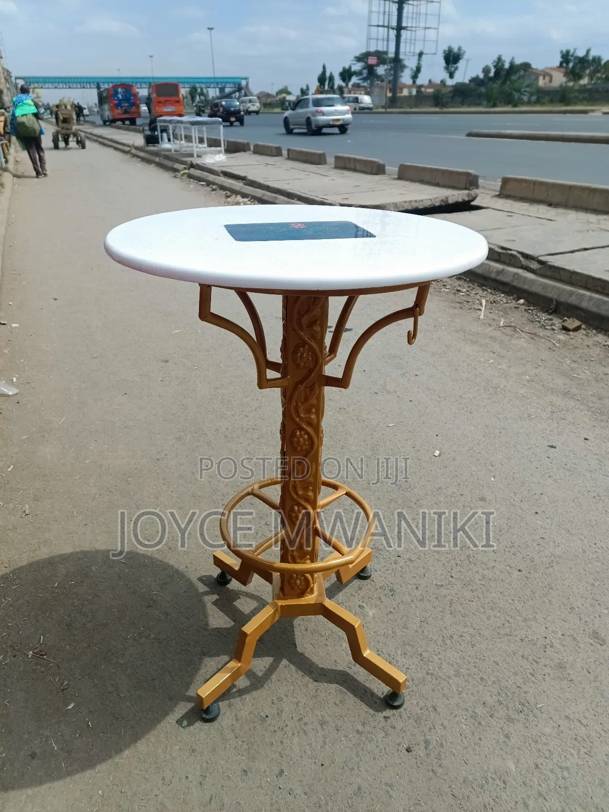 High Bar Marble Table With Powder Coated Gold Frame 