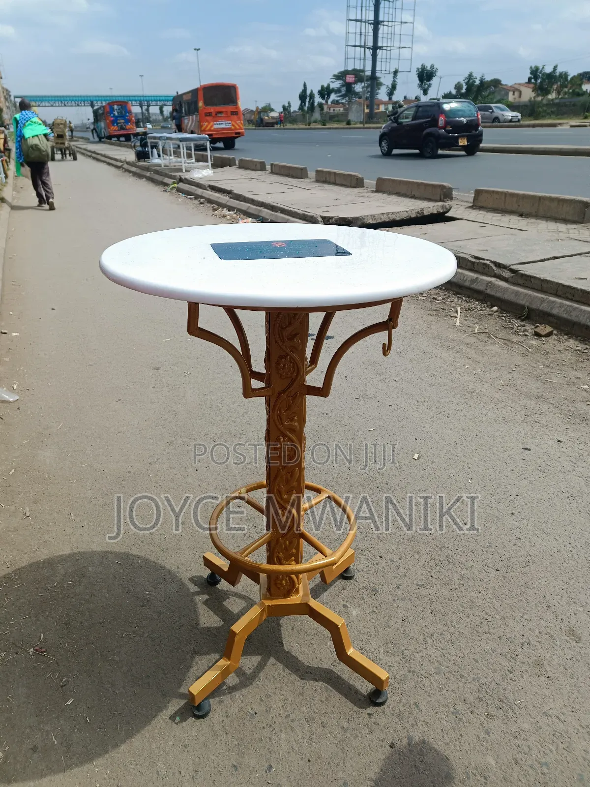 High Bar Marble Table With Powder Coated Gold Frame 