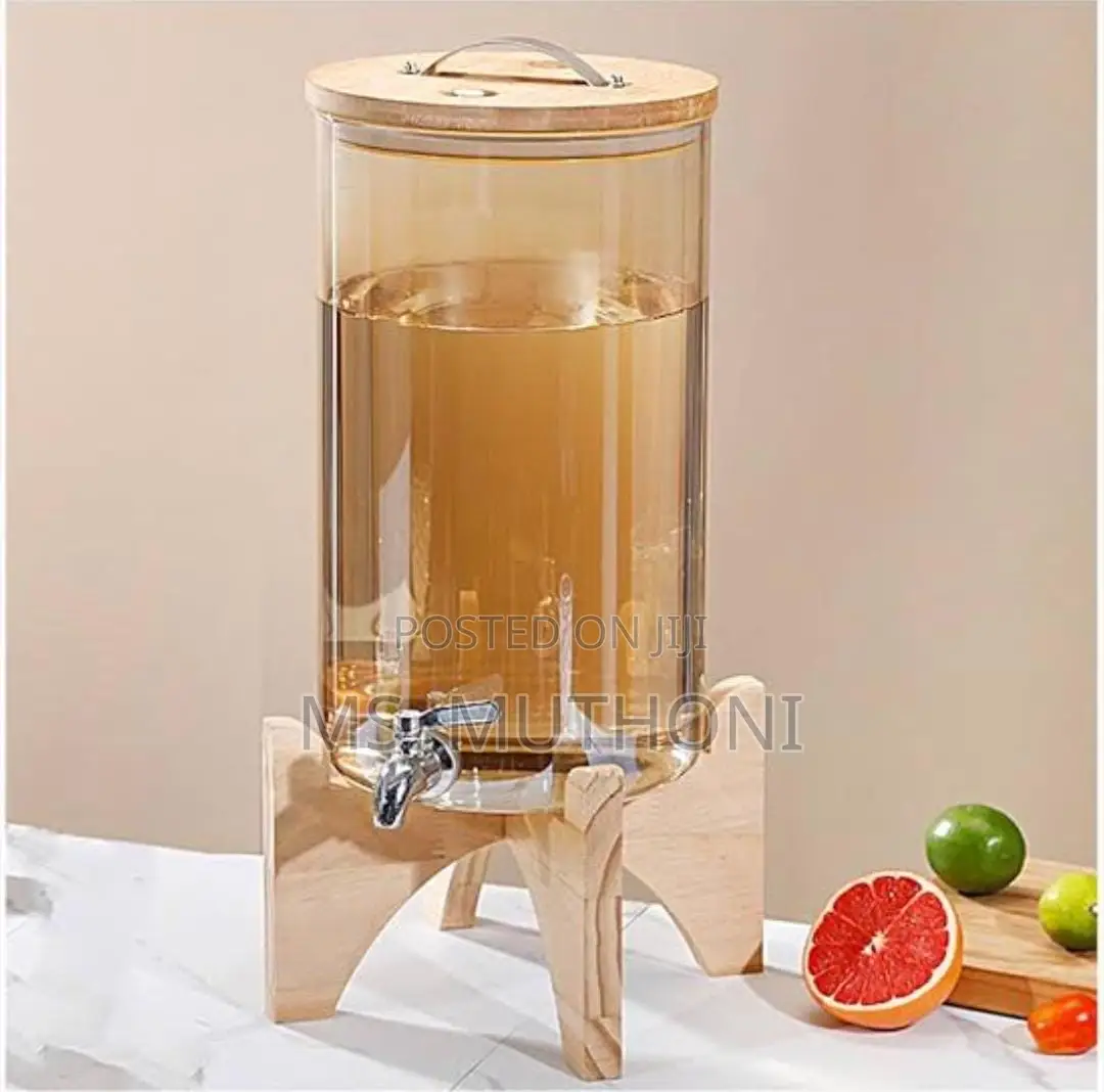*Bamboo Base and Lid 3.6L Golden Glass Beverage Dispenser