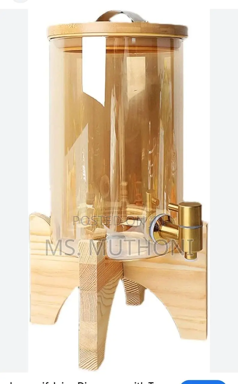 *Bamboo Base and Lid 3.6L Golden Glass Beverage Dispenser