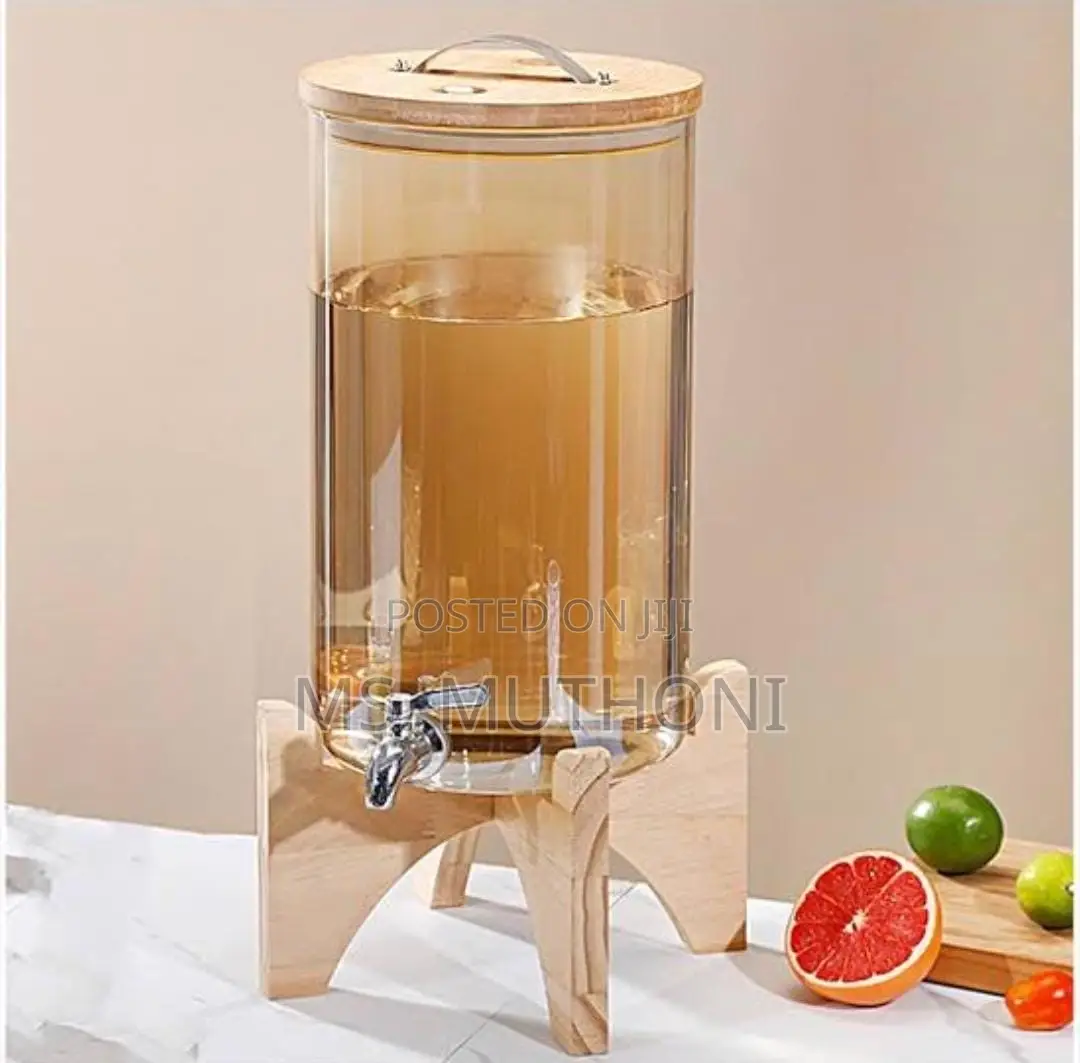 *Bamboo Base and Lid 3.6L Golden Glass Beverage Dispenser