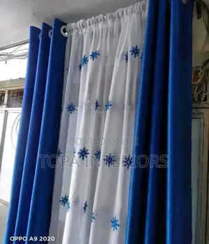 Pole Top Design Window Curtains Blue Window Curtains