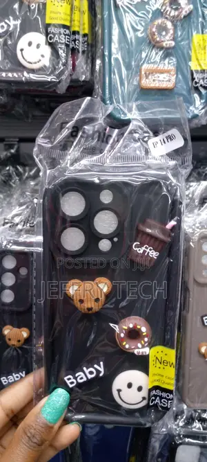 Black 3D Doll Coffee Little Bear iPhone 14 Pro Case