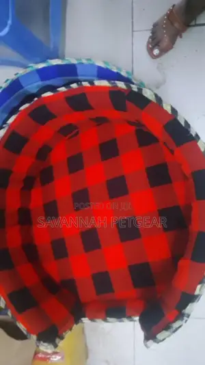 Red Checkered Maasai Cloth Pet Bed Dog Baskets Size - 26"