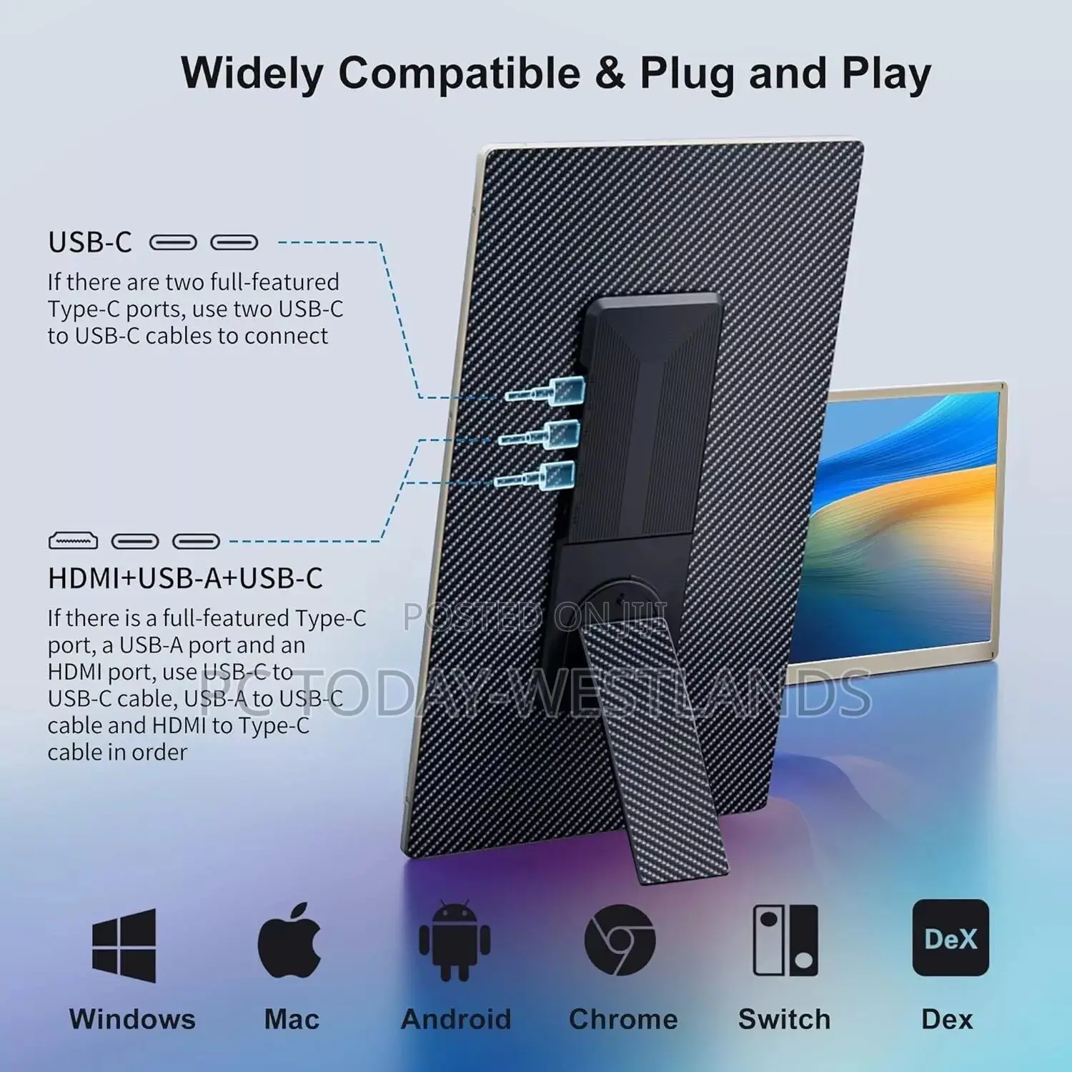Livelect 15.6" Triple Laptop Screen Extender FHD 1080P IPS