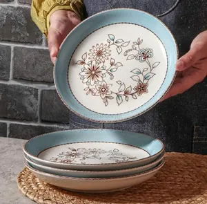 Blue Round Ceramic Flowered Plate