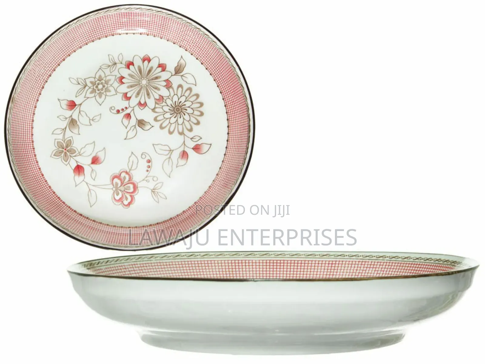 Pink Round Ceramic Flowered Plate