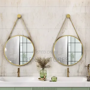 Gold Round Hanging Mirror With Straps