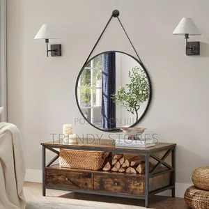 Black Round Hanging Mirror With Straps
