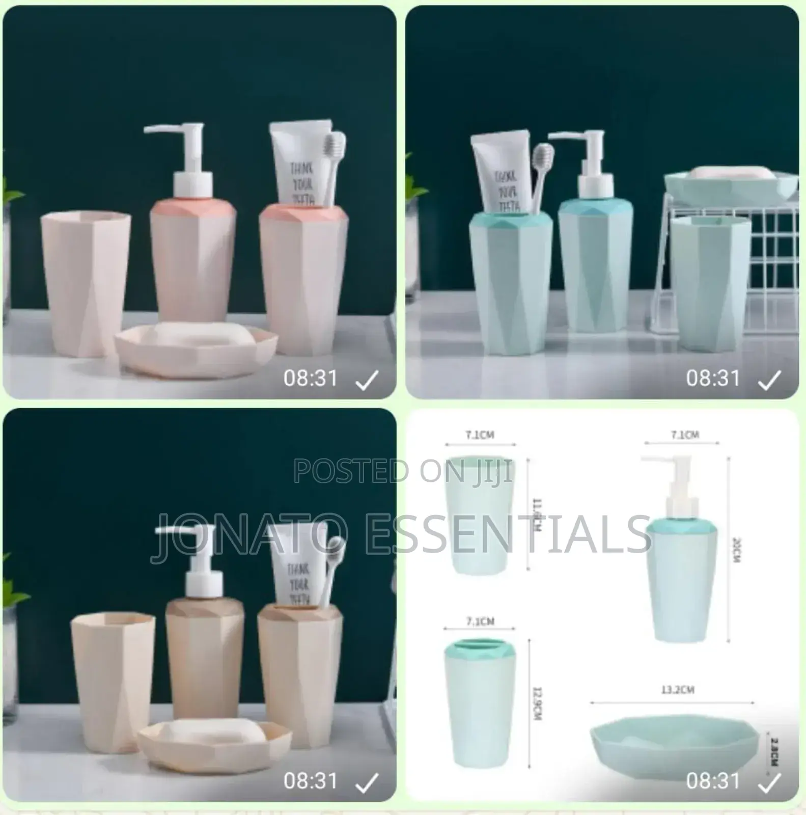 4 PCS Geometric Bathroom Set | Soap Dispenser Toothbrush Holder