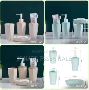 4 PCS Geometric Bathroom Set | Soap Dispenser Toothbrush Holder