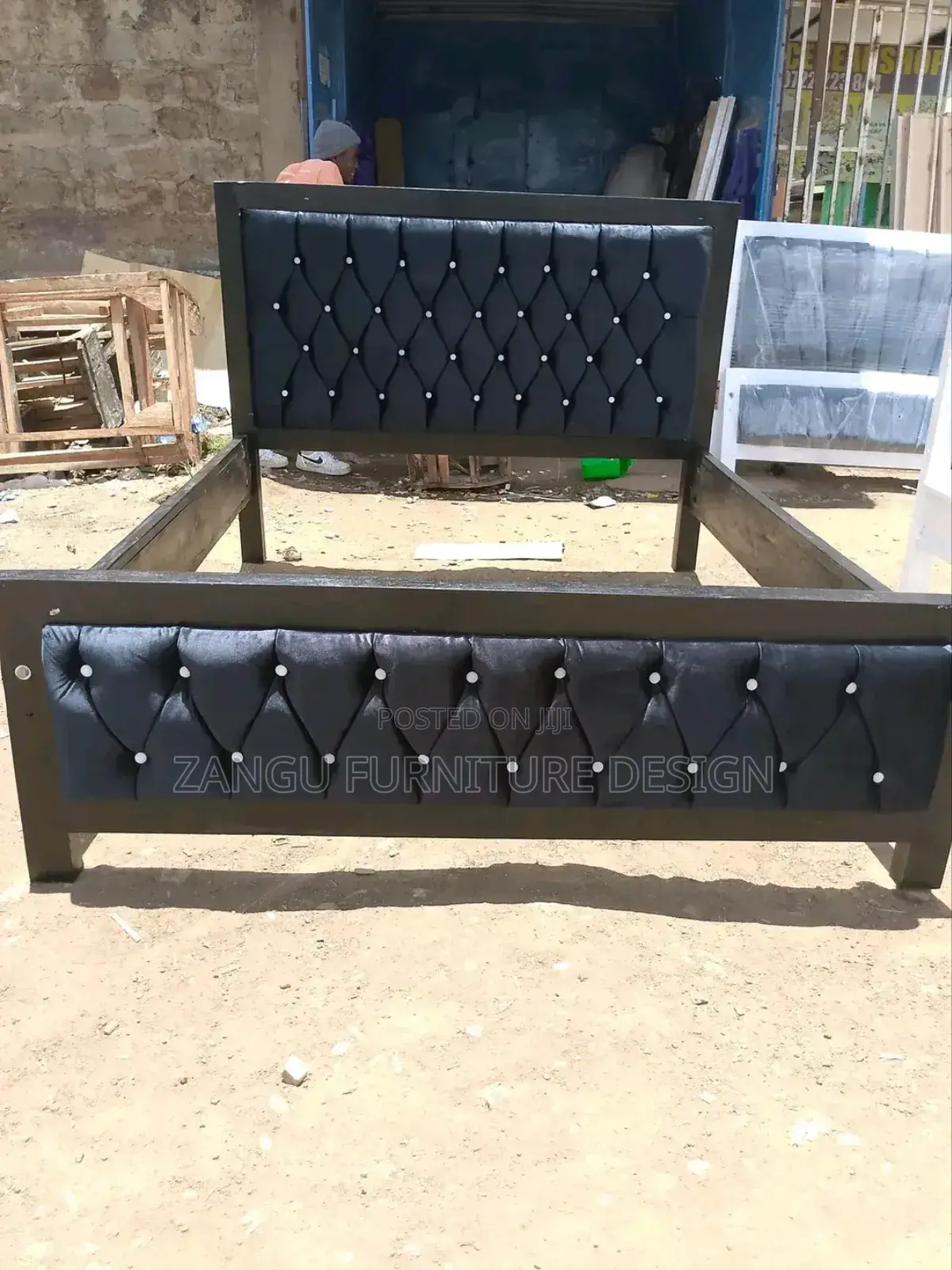 Black With Silver Buttons Bed