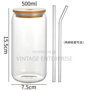500ml Glass Cup With Lid and Straw Transparent Tea Cup
