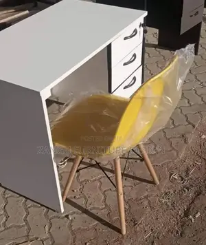 Yellow Chair and White Desk Both