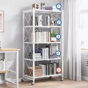 Sturdy Aesthetic 5-Tier Folding Shelf With Wheels