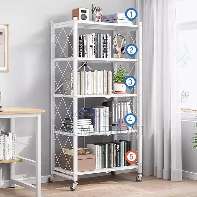 Sturdy Aesthetic 5-Tier Folding Shelf With Wheels