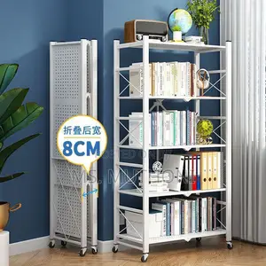 Sturdy Aesthetic 5-Tier Folding Shelf With Wheels