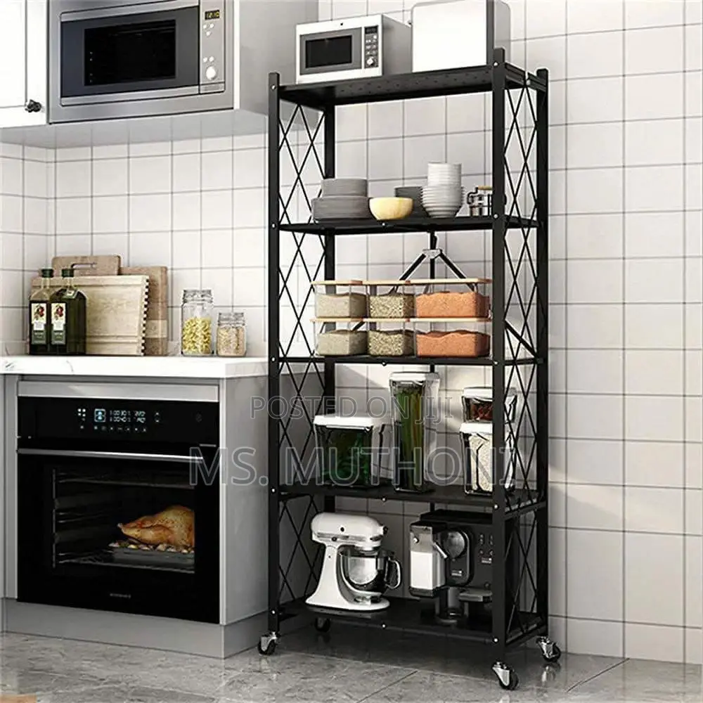 Sturdy 5-Tier Folding Shelf With Wheels