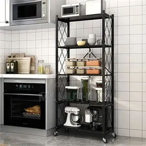 Sturdy 5-Tier Folding Shelf With Wheels