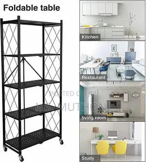 Sturdy 5-Tier Folding Shelf With Wheels