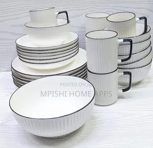 24pcs White Ceramic Dinner Set With Black Rim